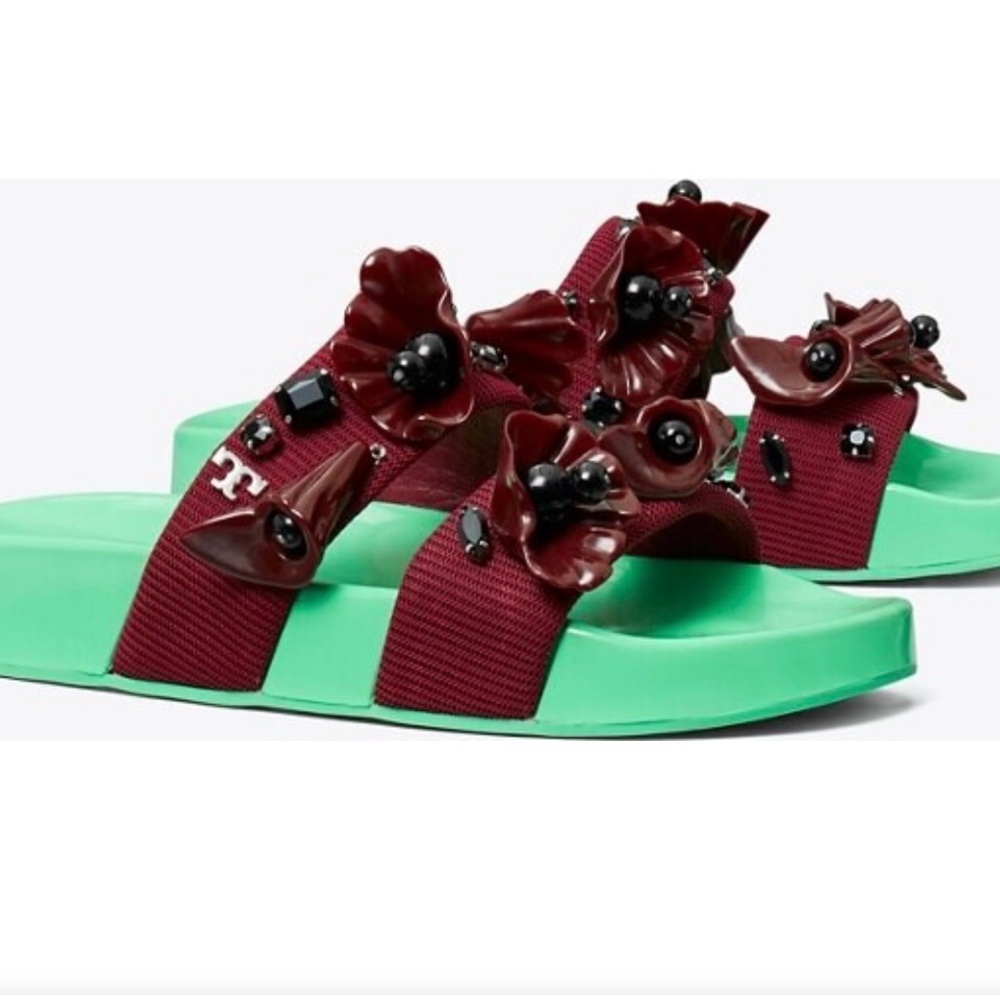 Tory Burch Red and Green Slide Sandals